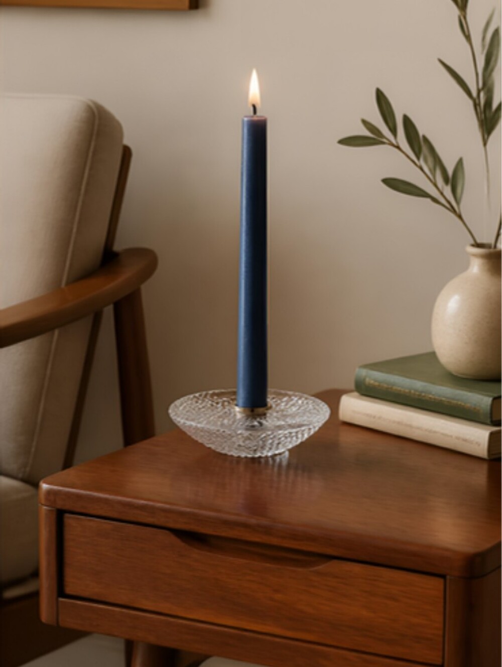 Vintage Torben Jørgensen Glass Taper Candle Holder Holmegaard Trigona